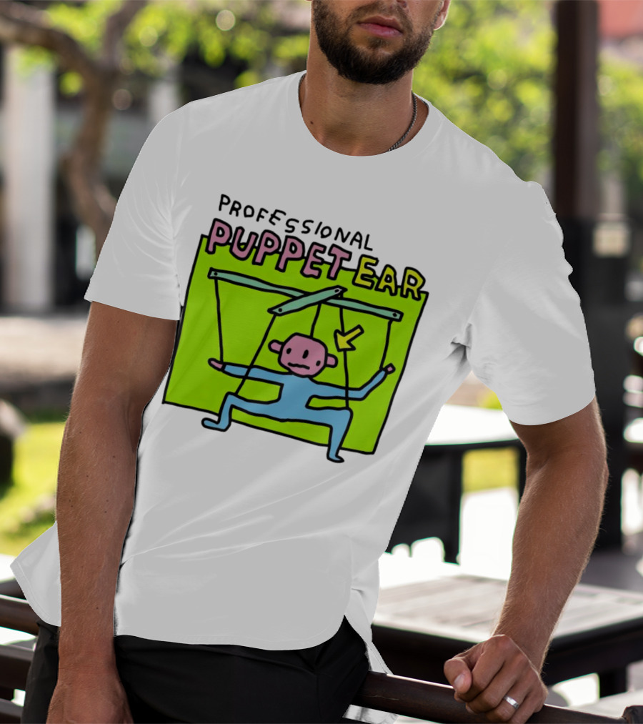 Professional Puppet Ear Illustration Marooned On Vibrant Green Background T-Shirt