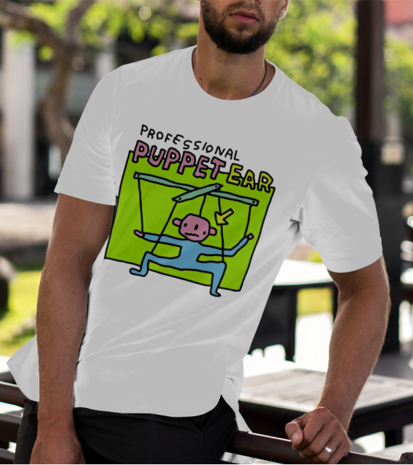 Professional Puppet Ear Illustration Marooned On Vibrant Green Background T-Shirt