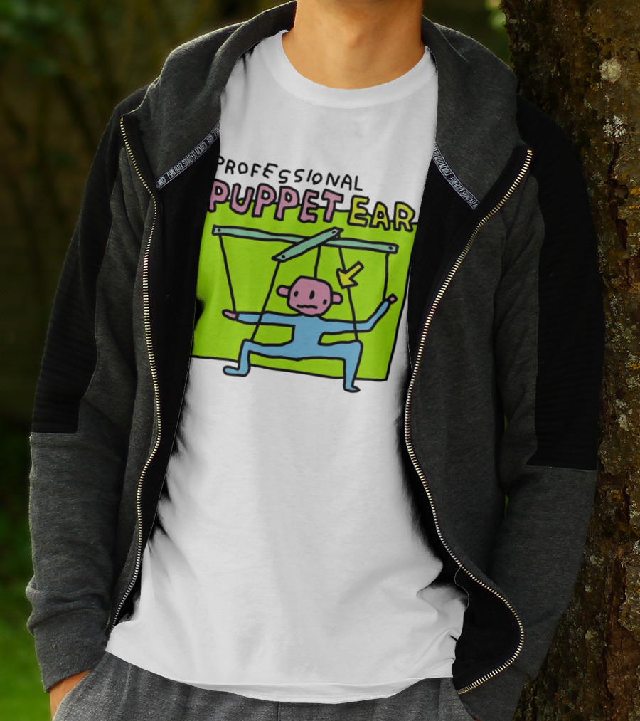 Professional Puppet Ear Illustration Marooned On Vibrant Green Background T-Shirt