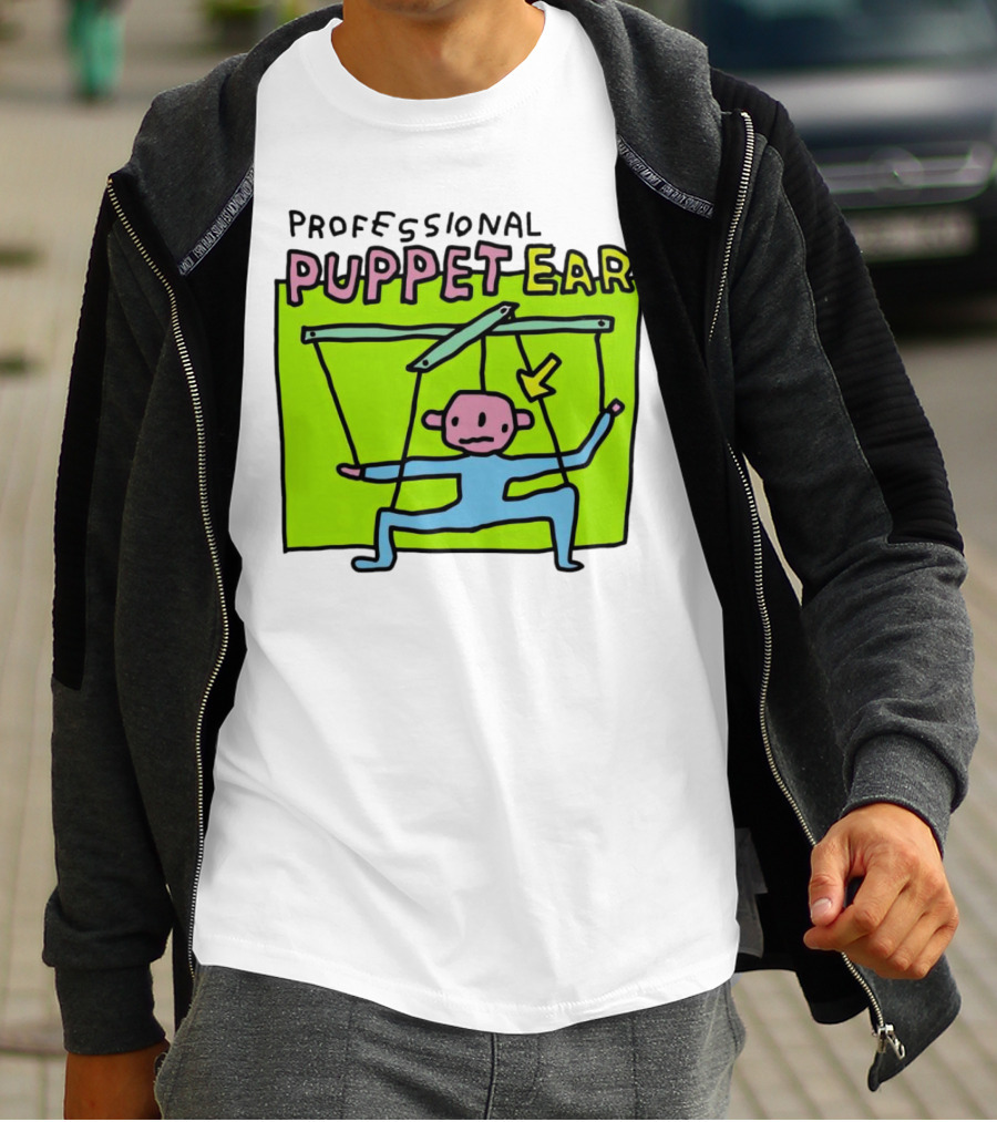 Professional Puppet Ear Illustration Marooned On Vibrant Green Background T-Shirt