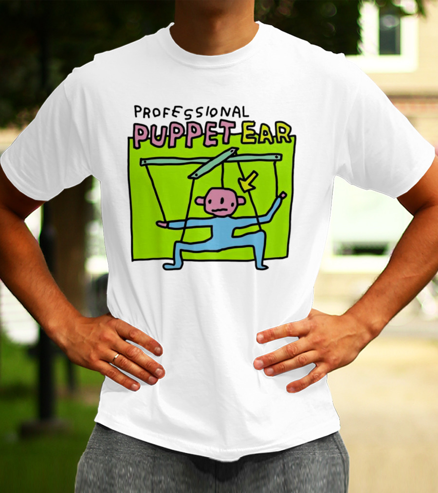 Professional Puppet Ear Illustration Marooned On Vibrant Green Background T-Shirt