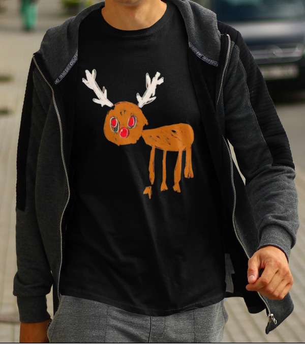 Reindeer Ugly Holiday Rudolf Drawing T-Shirt