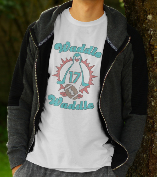 Waddle Waddle 17 Football Penguin Miami Dolphins T-Shirt