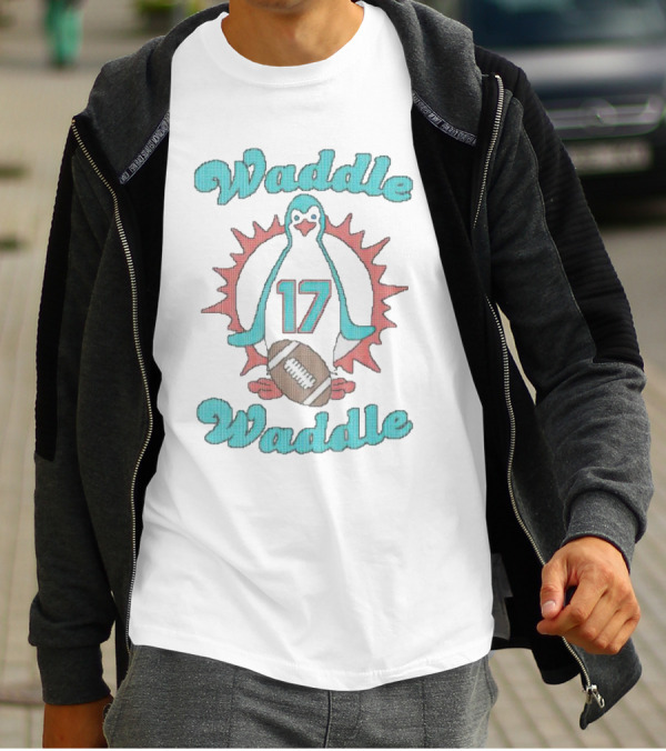 Waddle Waddle 17 Football Penguin Miami Dolphins T-Shirt