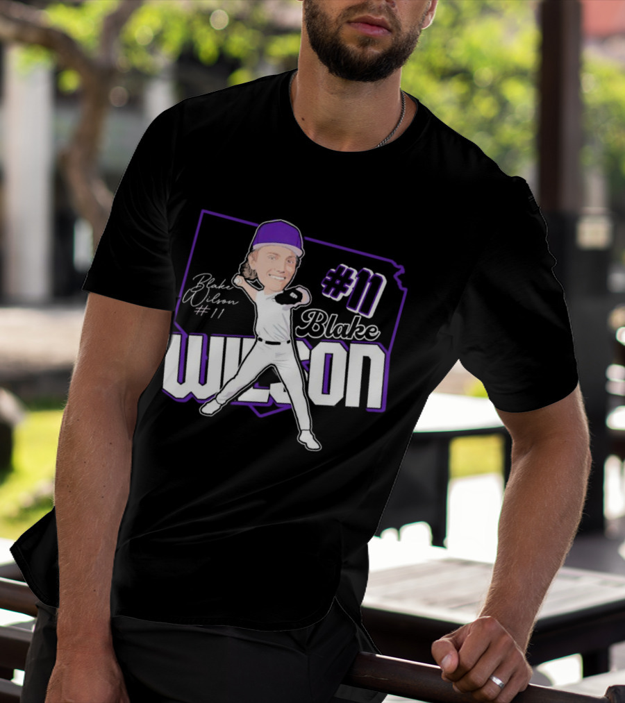 Blake Wilson #11 Kansas State Wildcats Baseball Cartoon Signature T-Shirt