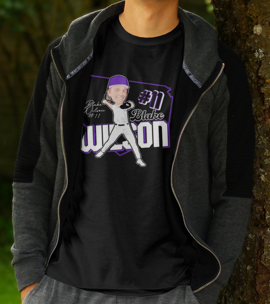 Blake Wilson #11 Kansas State Wildcats Baseball Cartoon Signature T-Shirt