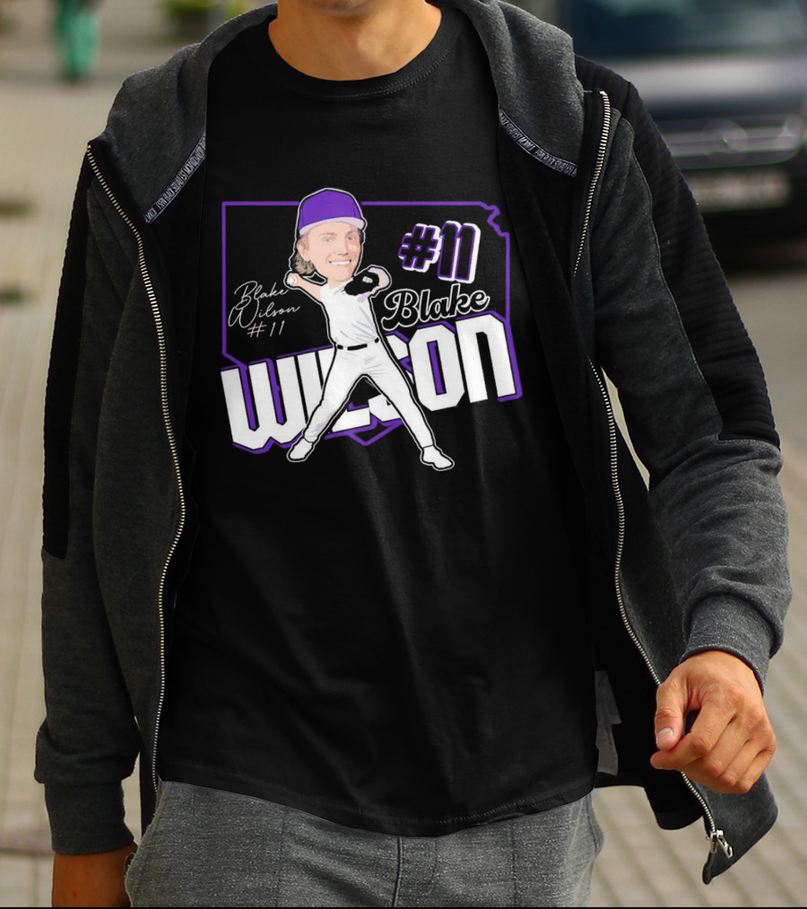 Blake Wilson #11 Kansas State Wildcats Baseball Cartoon Signature T-Shirt