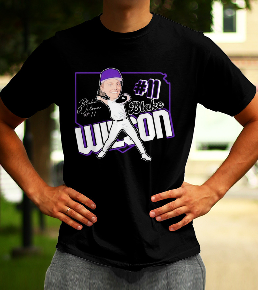 Blake Wilson #11 Kansas State Wildcats Baseball Cartoon Signature T-Shirt