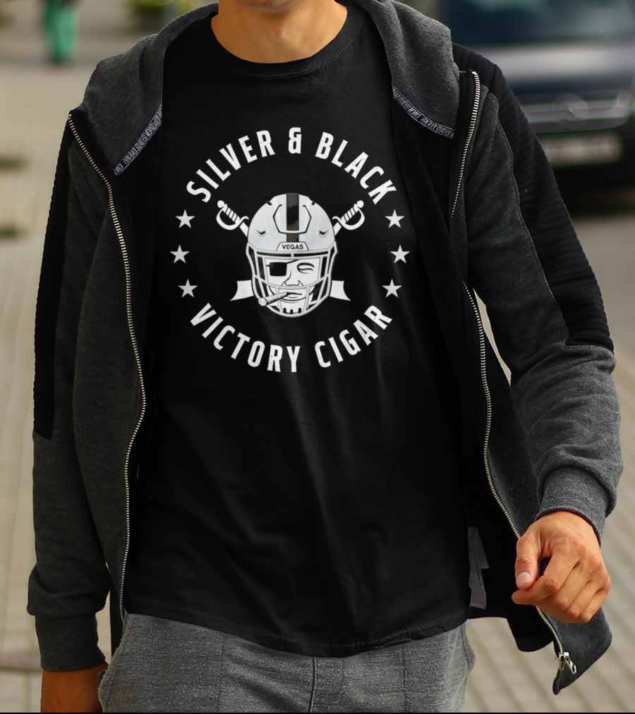 Silver And Black Vegas Victory Cigar Raiders Helmet T-Shirt