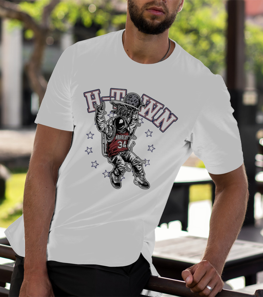 H-Town Astronaut Dunking Moon Stars Nolan Ryan 34 Houston Astros T-Shirt