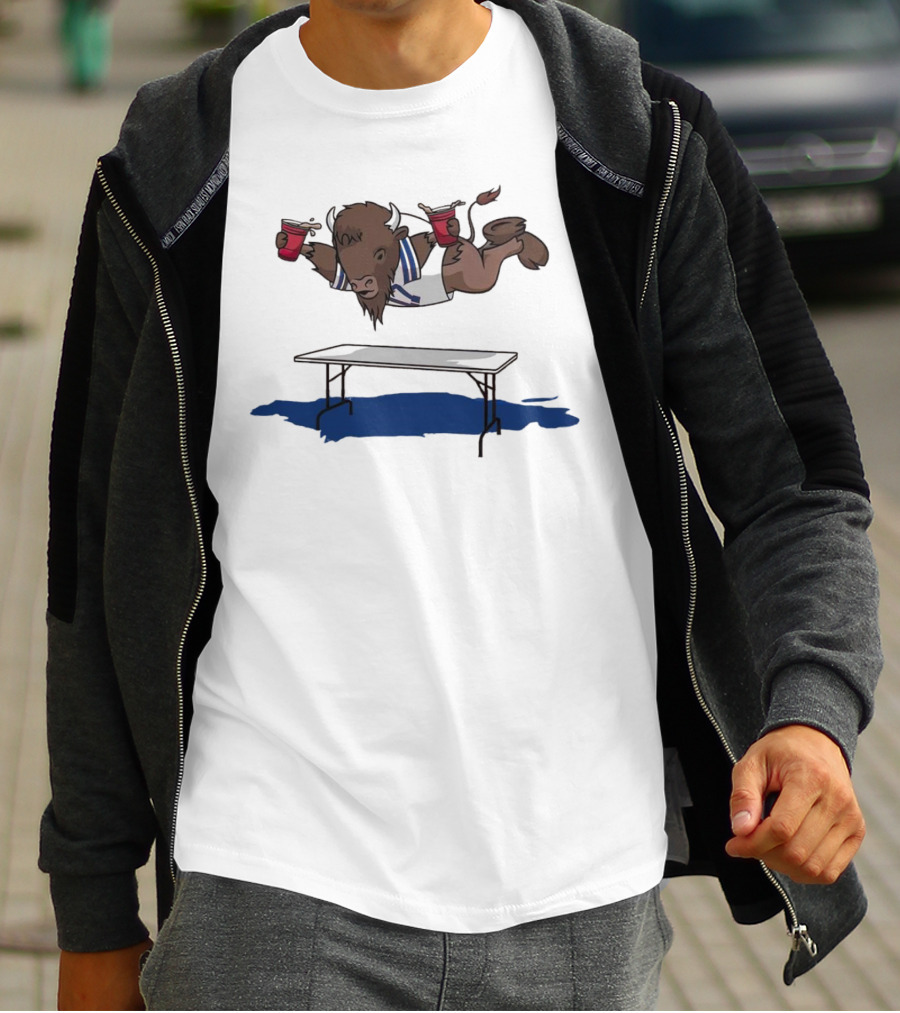 Buffalo Bills Smash Tables Jumping Bison With Red Cups T-Shirt