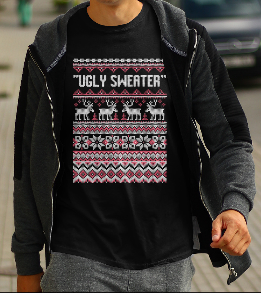 Ugly Sweater Christmas Reindeer Snowflake T-Shirt
