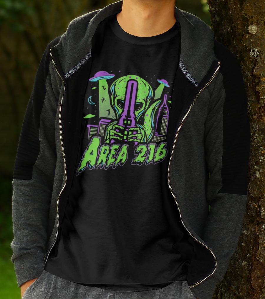 Area 216 Alien UFO City Skyline Neon T-Shirt