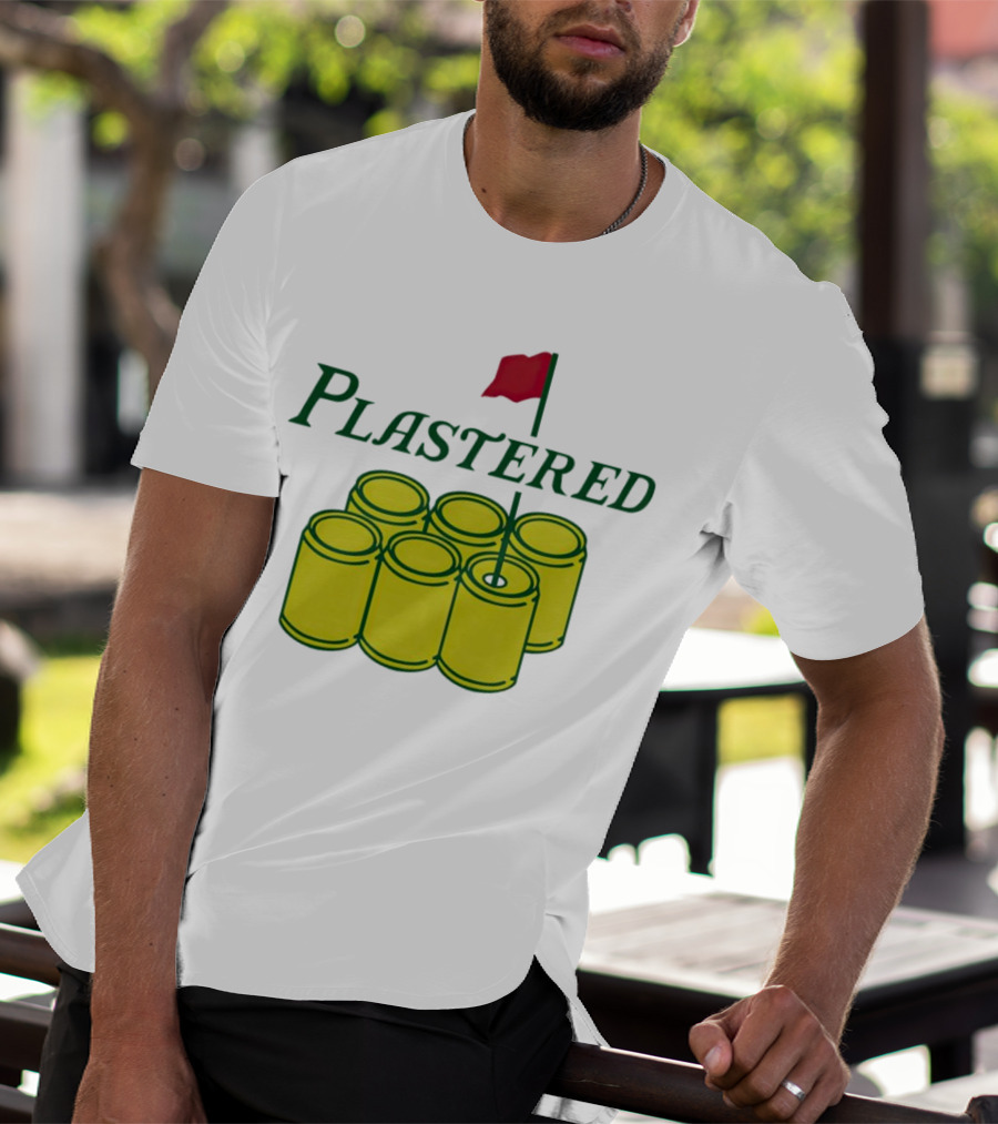 Plastered Flag With Beer Can Pyramid And Red Golf Pin T-Shirt