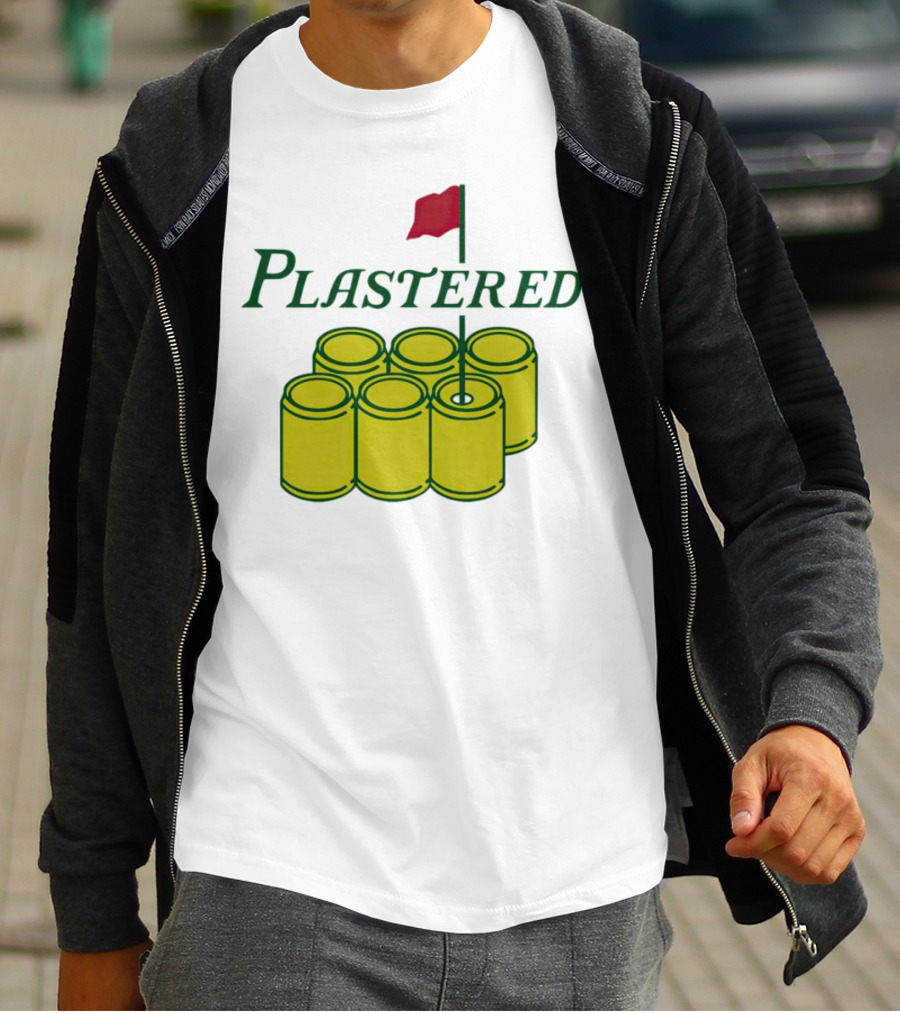 Plastered Flag With Beer Can Pyramid And Red Golf Pin T-Shirt