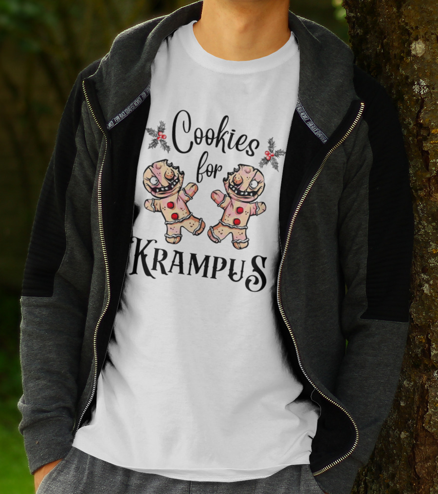 Cookies For Krampus Creepy Gingerbread Man Holly Berries T-Shirt