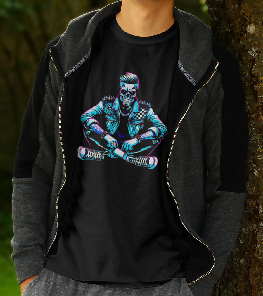 TTD Wrestling Mr. Dead Fed Skull Punk Skeleton With Spiked Jacket And Tattoos T-Shirt