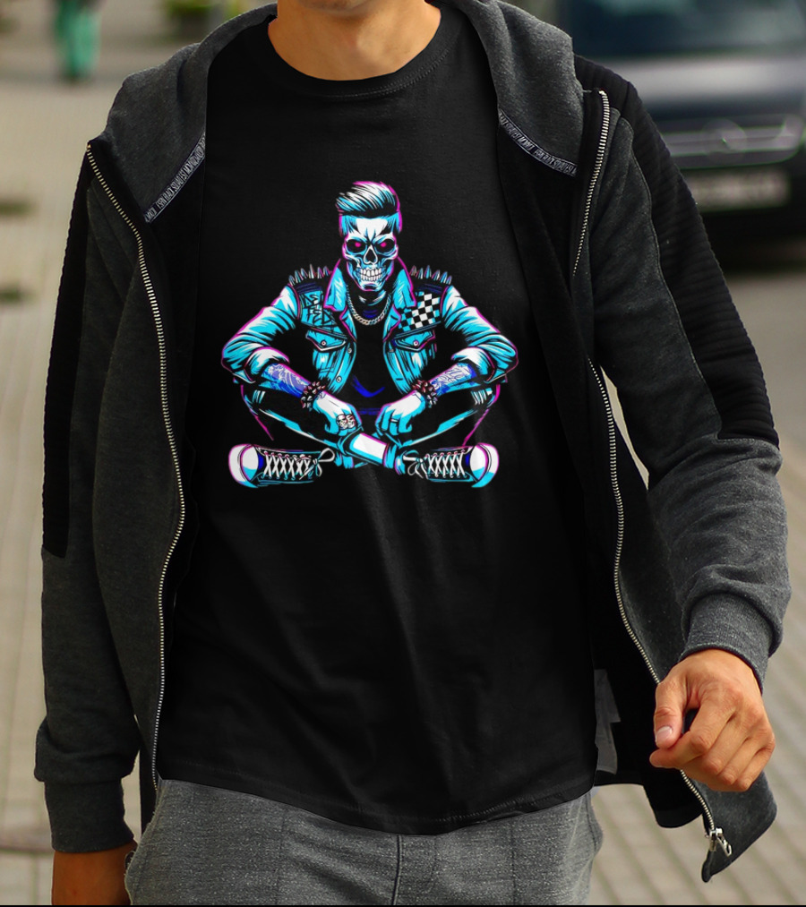 TTD Wrestling Mr. Dead Fed Skull Punk Skeleton With Spiked Jacket And Tattoos T-Shirt