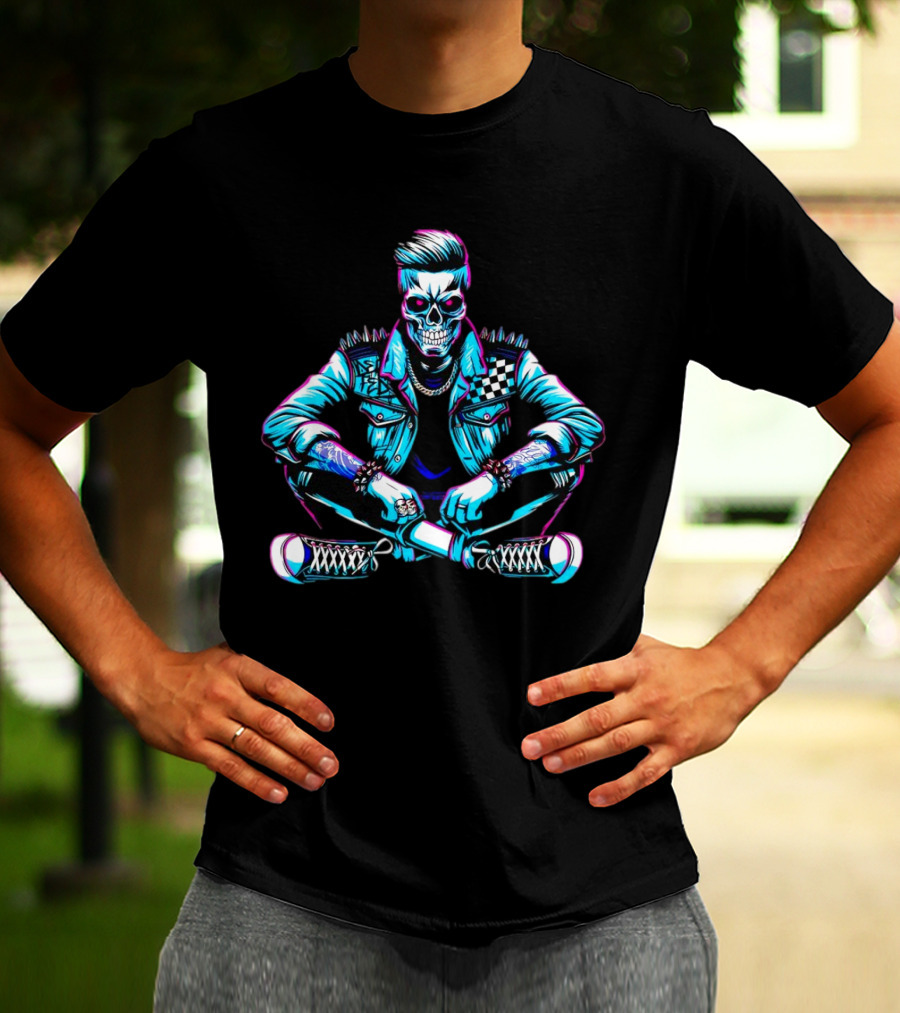 TTD Wrestling Mr. Dead Fed Skull Punk Skeleton With Spiked Jacket And Tattoos T-Shirt