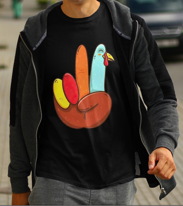 Peace For Turkeys Hand Gesture Turkey Pardon Humor T-Shirt