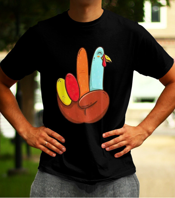 Peace For Turkeys Hand Gesture Turkey Pardon Humor T-Shirt
