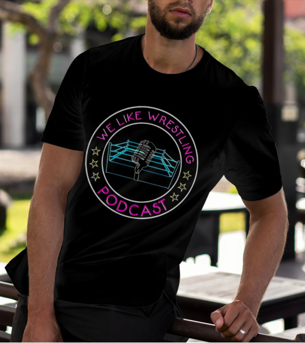 We Like Wrestling Podcast Neon Ring Microphone Stars T-Shirt
