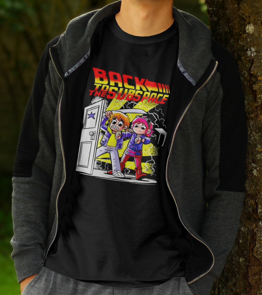 Back To The Subspace Scott Pilgrim And Ramona With Retro Door And Lightning T-Shirt