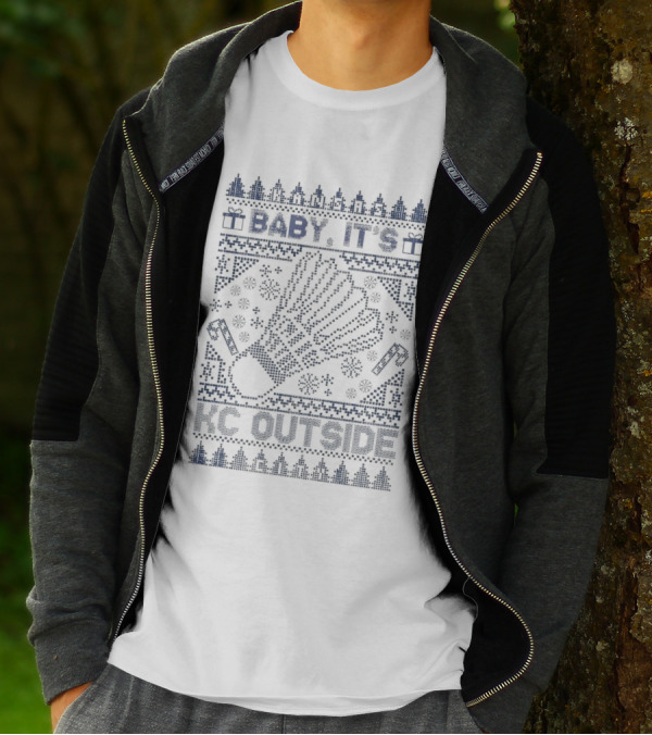 Baby It’s KC Outside Ugly Sweater Style With Mittens And Winter Icons T-Shirt