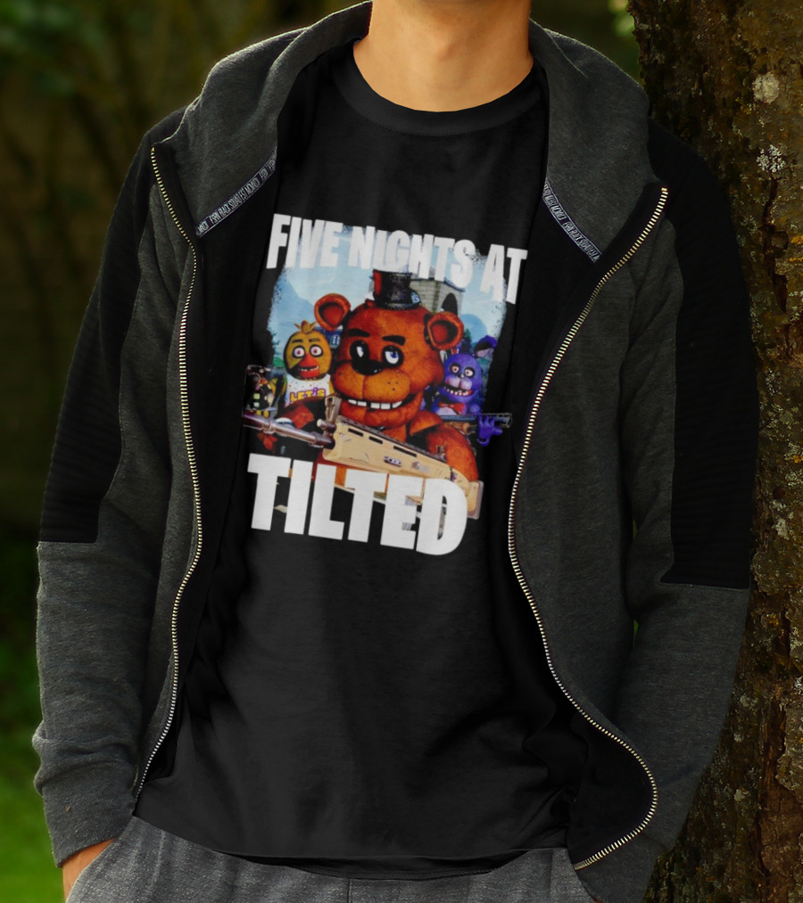 Five Nights At Tilted Freddy Bear Characters With Guns T-Shirt