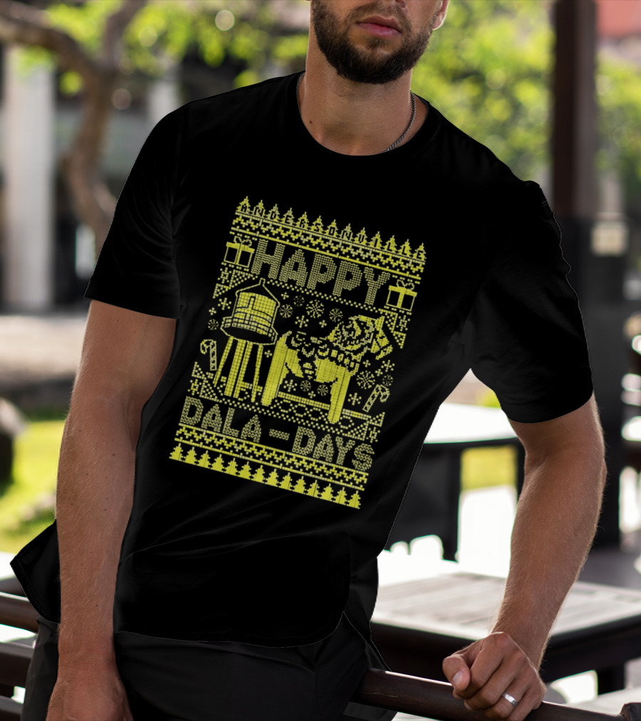 Andersonville Happy Dala Days Christmas Sweater Pattern With Water Tower And Dala Horse T-Shirt