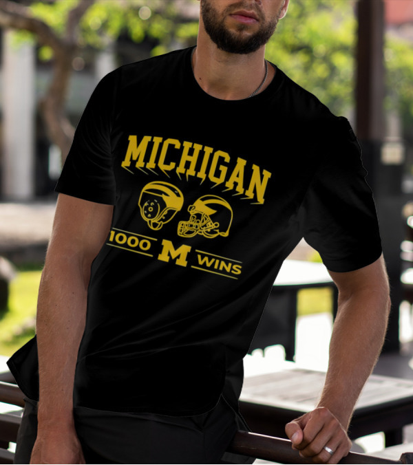 Michigan Wolverines 1000 Wins Football Helmets T-Shirt