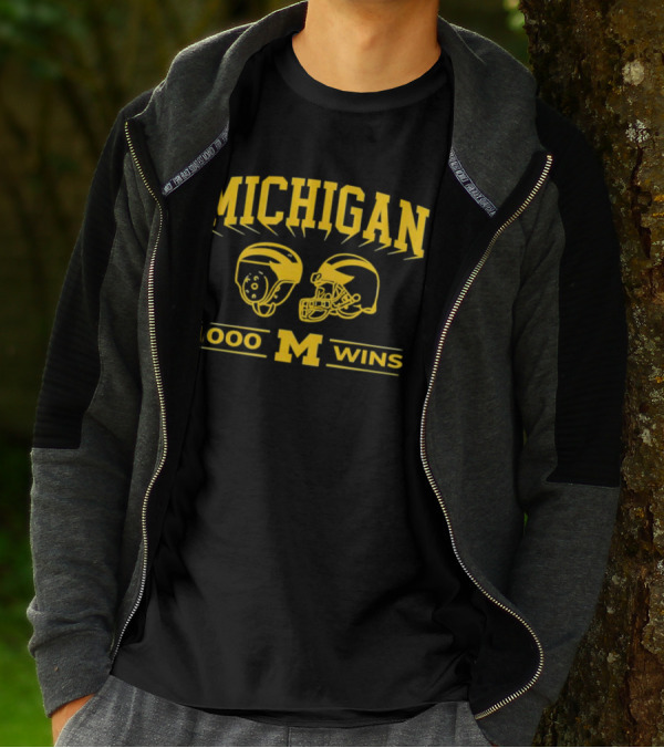 Michigan Wolverines 1000 Wins Football Helmets T-Shirt
