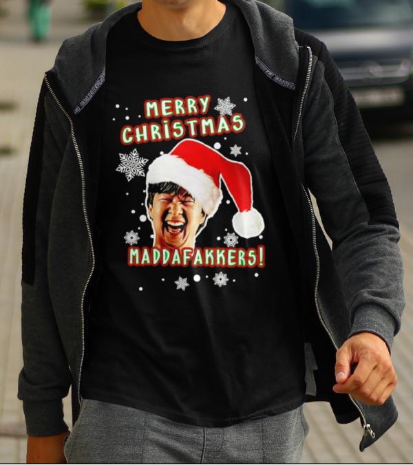 Merry Christmas Maddafakkers Ken Jeong Santa Hat Snowflakes T-Shirt