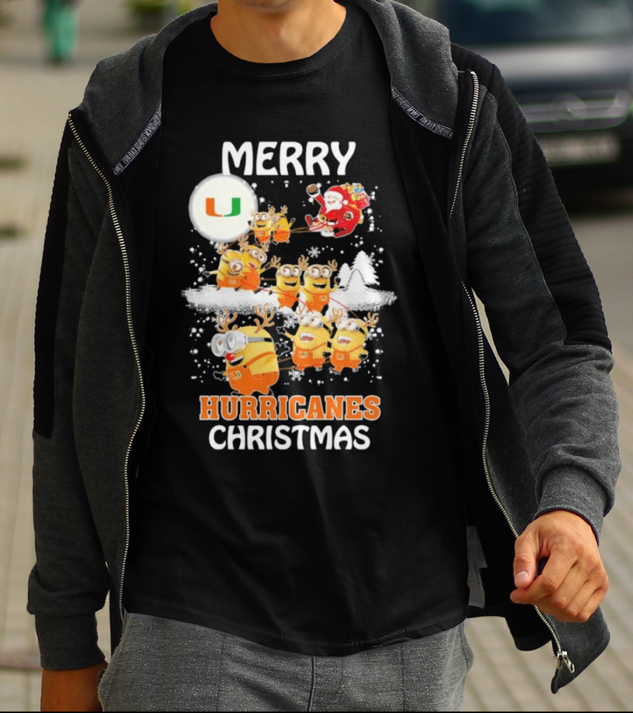 Merry Minions Miami Hurricanes Christmas T-Shirt