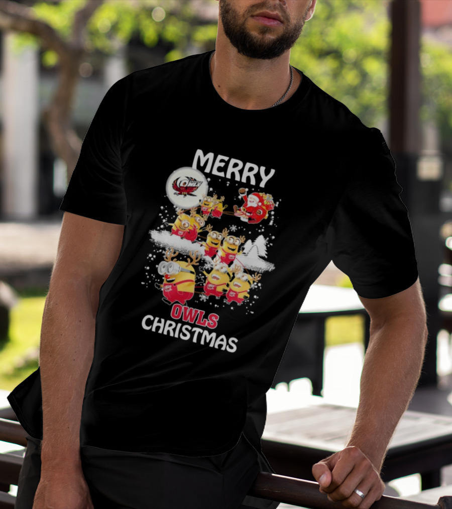 Minions Merry Temple Owls Christmas Santa Snow Scene T-Shirt