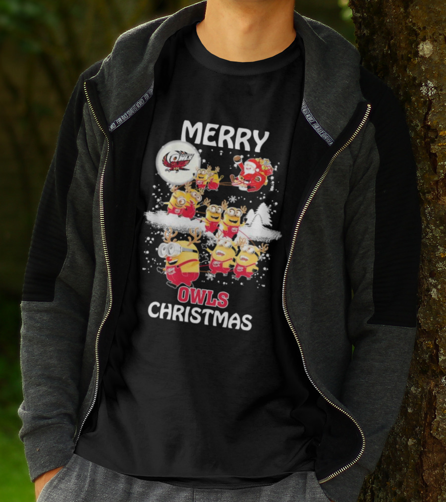 Minions Merry Temple Owls Christmas Santa Snow Scene T-Shirt