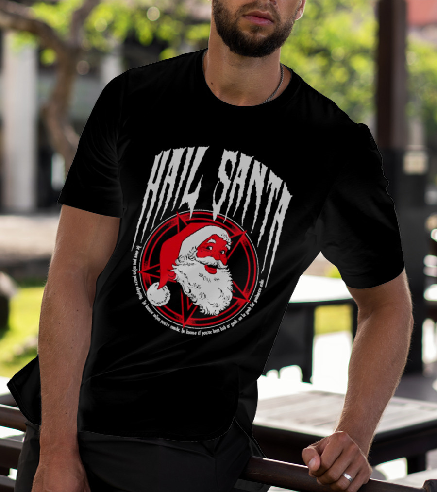 Hail Santa Evil Christmas Pentagram Santa Hat T-Shirt