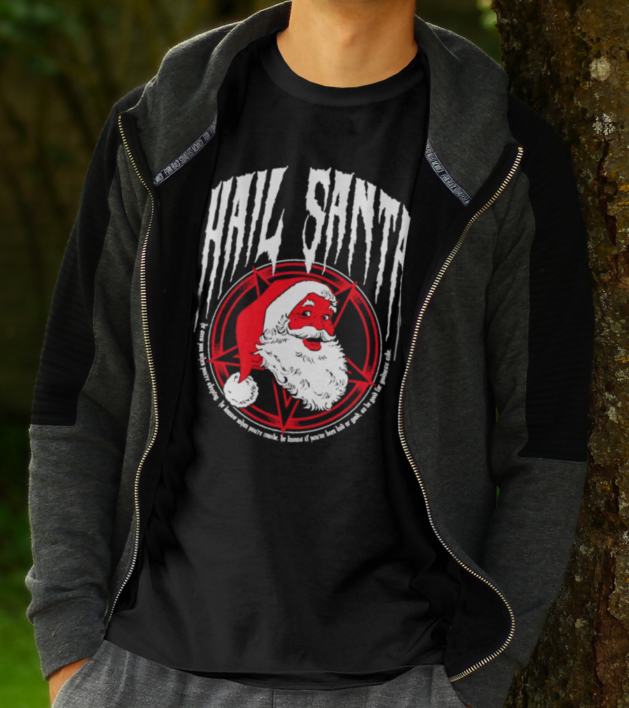 Hail Santa Evil Christmas Pentagram Santa Hat T-Shirt