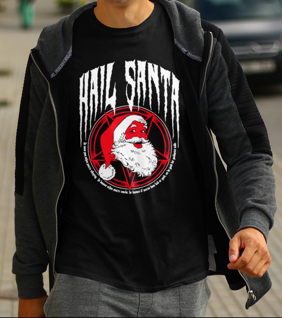 Hail Santa Evil Christmas Pentagram Santa Hat T-Shirt