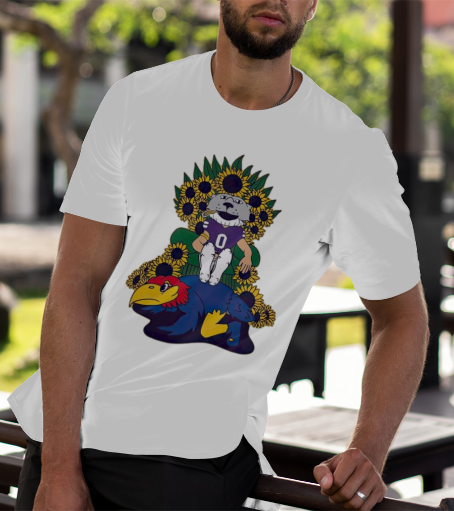 Kansas State Wildcats Mascot Sunflowers Throne With Kansas Jayhawks T-Shirt