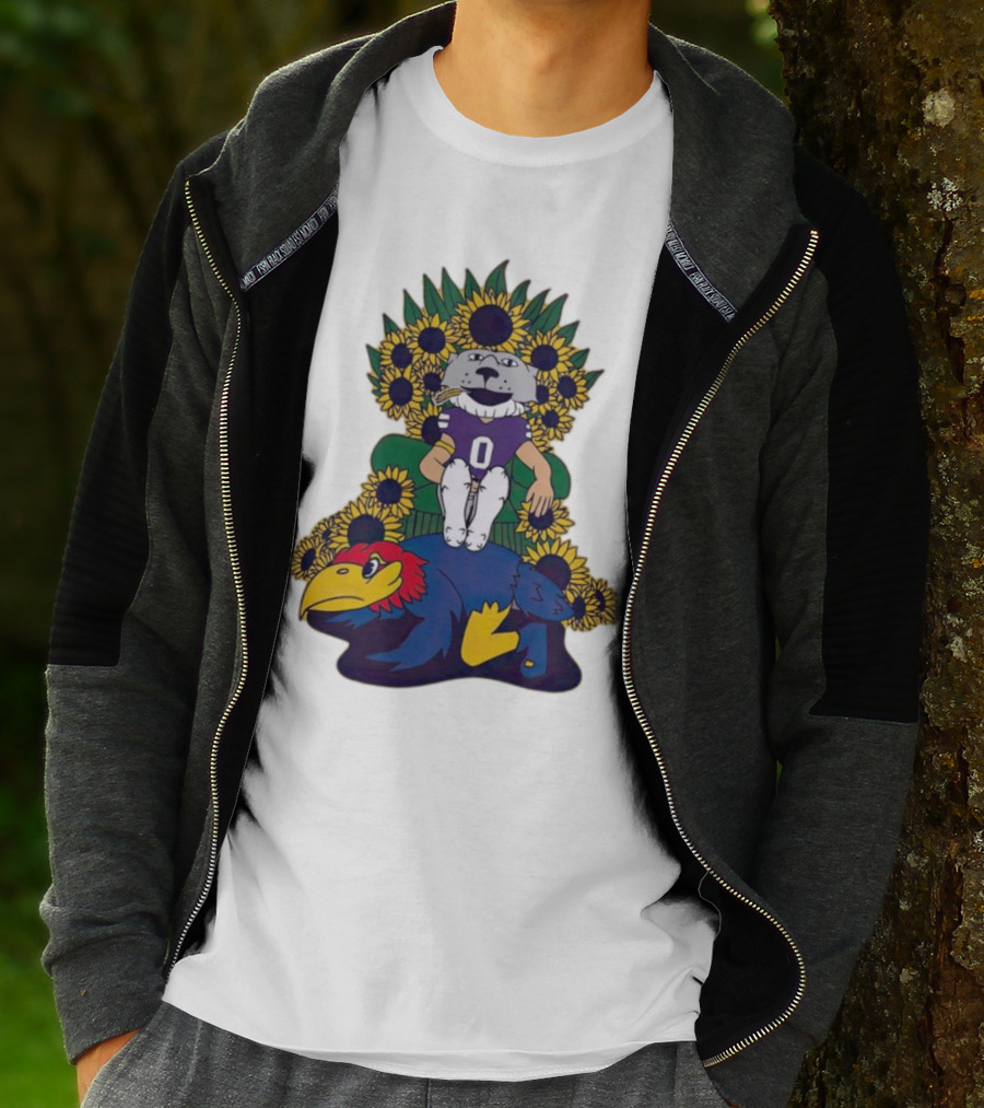 Kansas State Wildcats Mascot Sunflowers Throne With Kansas Jayhawks T-Shirt