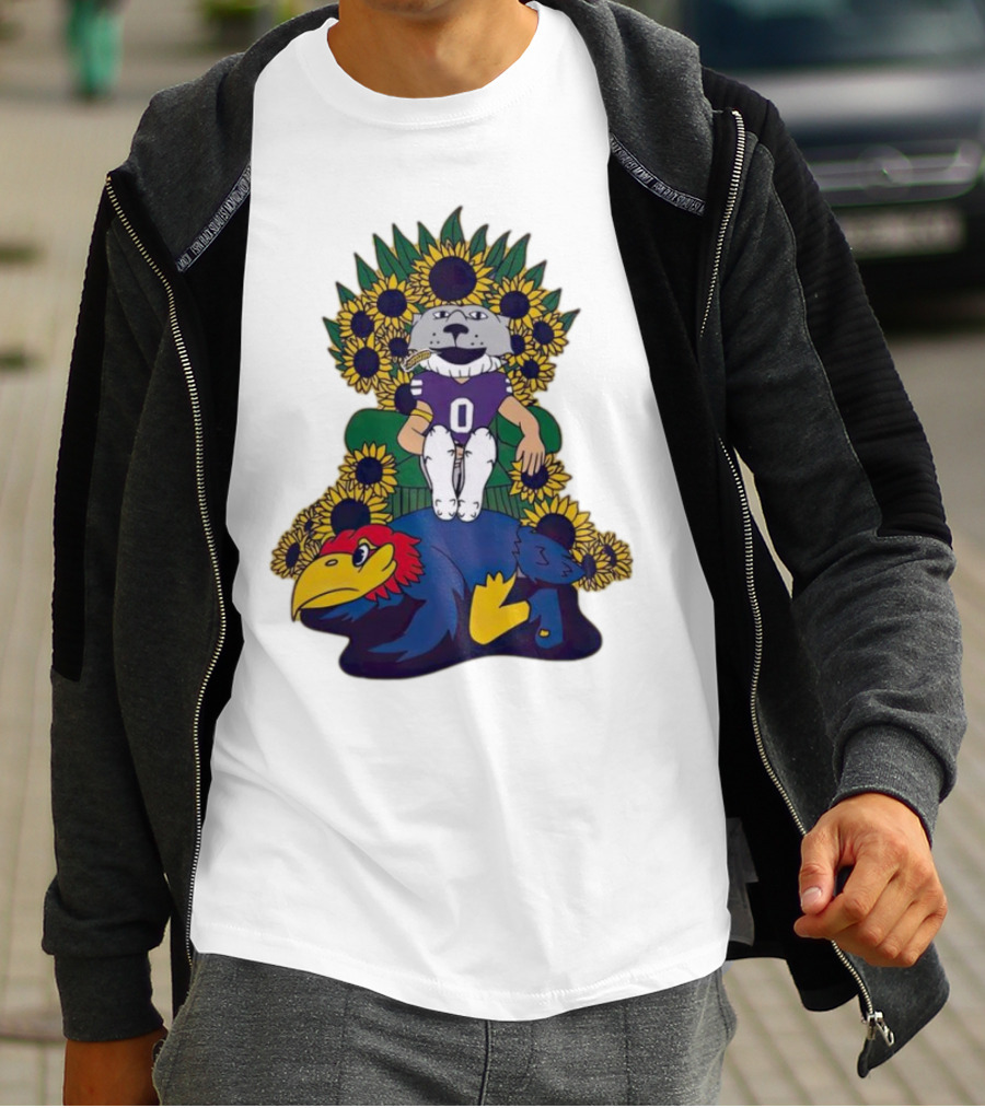 Kansas State Wildcats Mascot Sunflowers Throne With Kansas Jayhawks T-Shirt