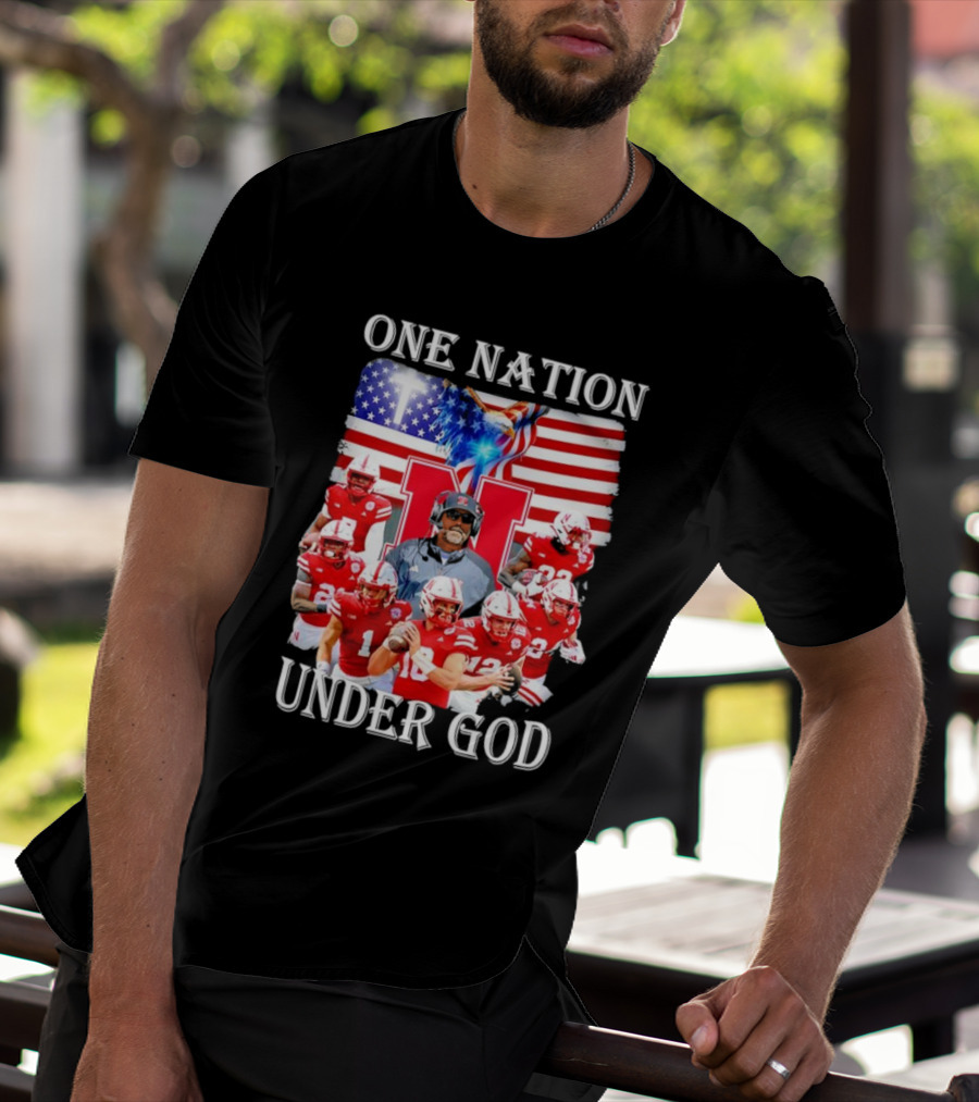 One Nation Under God Nebraska Cornhuskers USA Flag T-Shirt