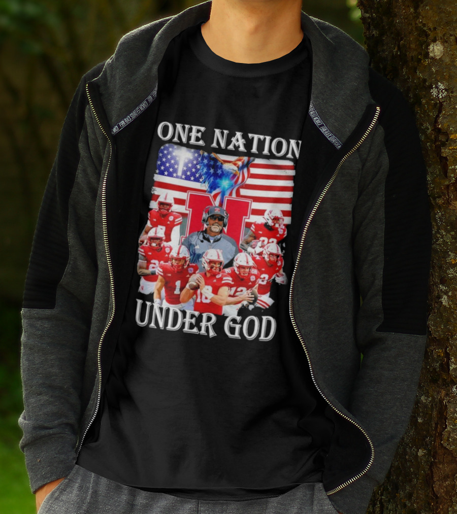 One Nation Under God Nebraska Cornhuskers USA Flag T-Shirt