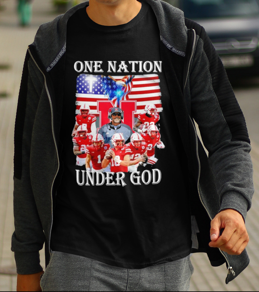 One Nation Under God Nebraska Cornhuskers USA Flag T-Shirt