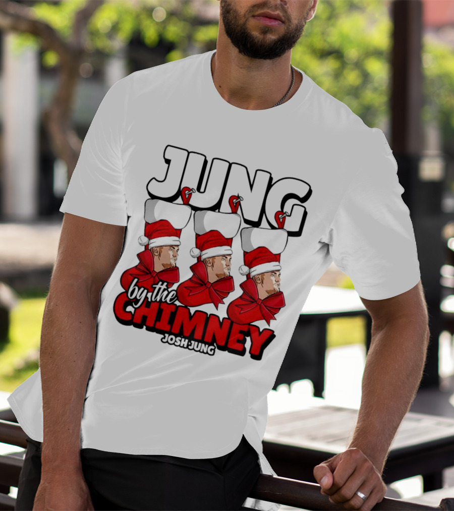 Jung By The Chimney Josh Jung Texas Rangers Santa Hat Bow T-Shirt