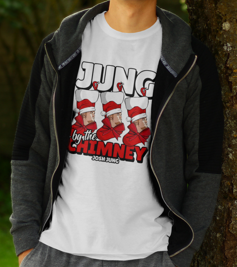 Jung By The Chimney Josh Jung Texas Rangers Santa Hat Bow T-Shirt