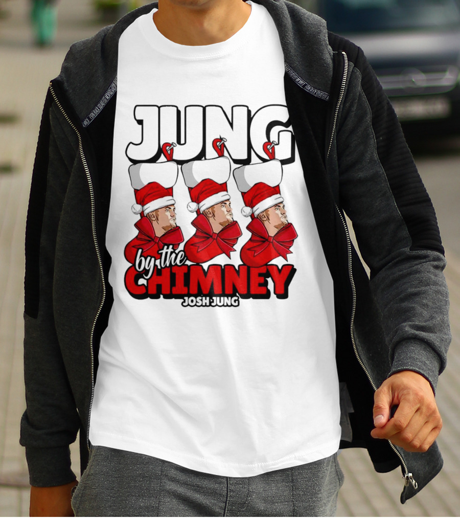 Jung By The Chimney Josh Jung Texas Rangers Santa Hat Bow T-Shirt