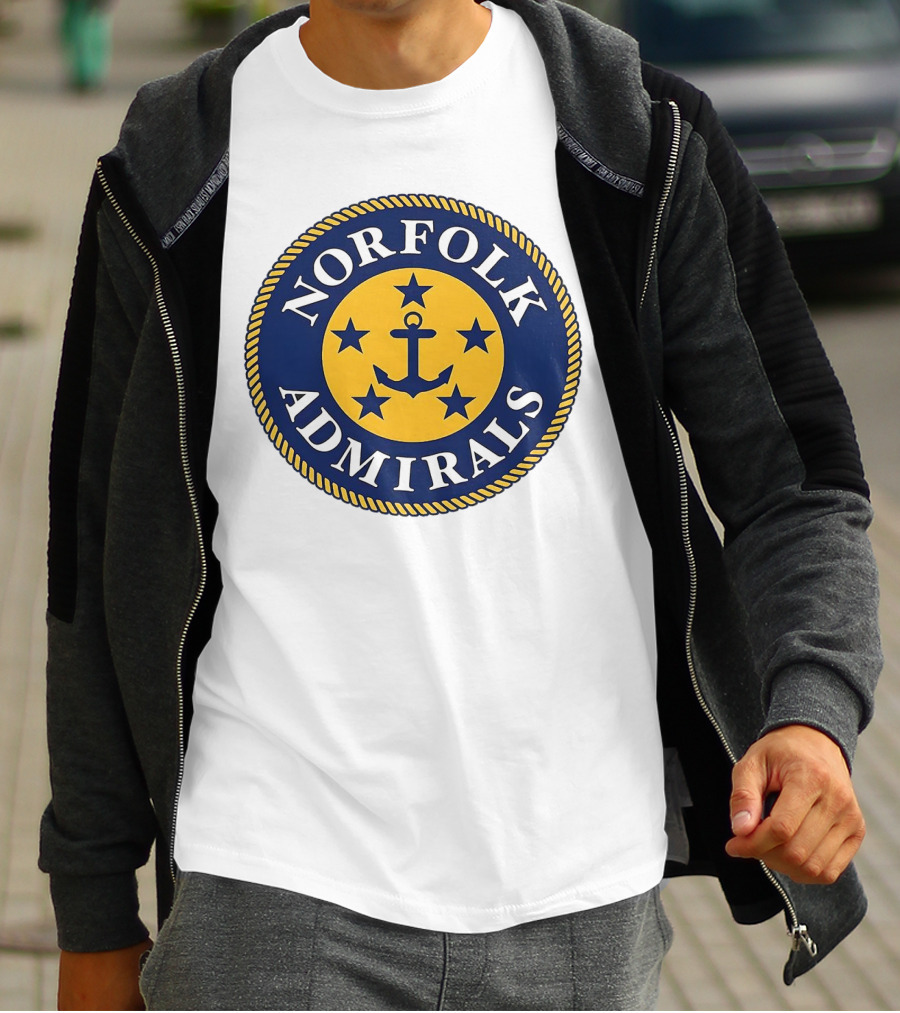 Norfolk Admirals Anchored Stars Emblem Navy Yellow T-Shirt