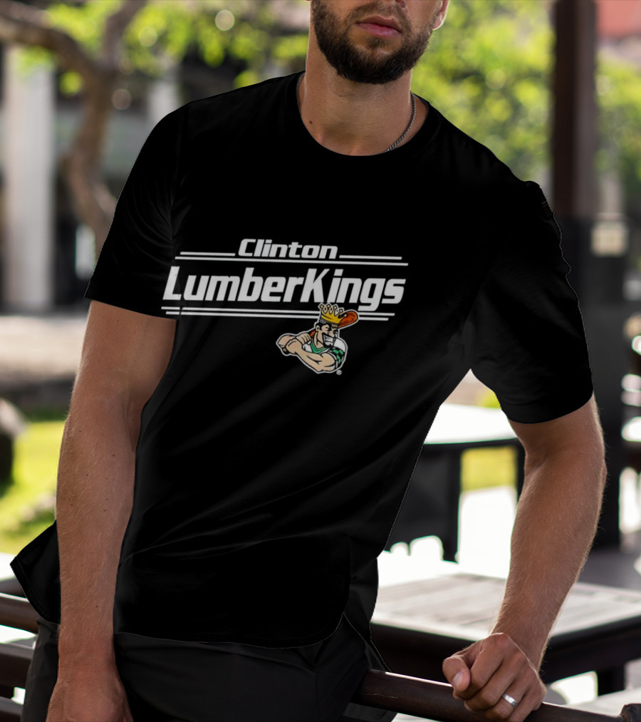 Clinton LumberKings Baseball Team Logo With Lumberjack Holding Bat T-Shirt